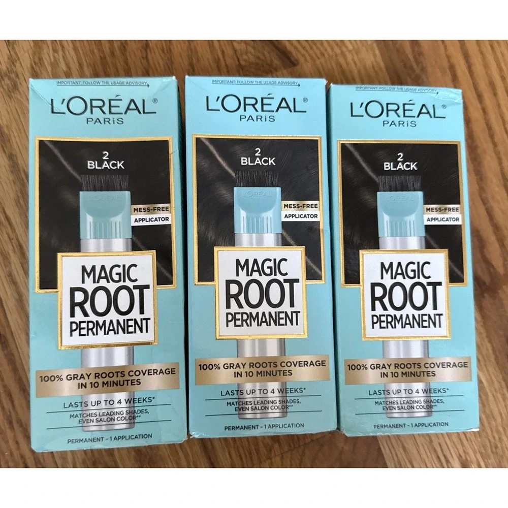 Lot 3 ~ L'Oreal Paris Magic Root Permanent Rescue Hair Color Kit # 2 Black Shade